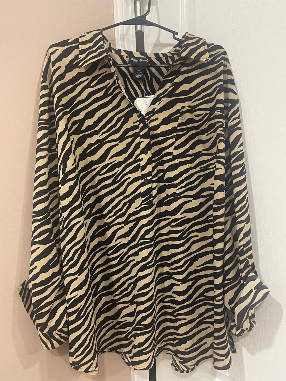 Maggie Barnes Black and Tan Zebra-Stripe Button-Down Blouse